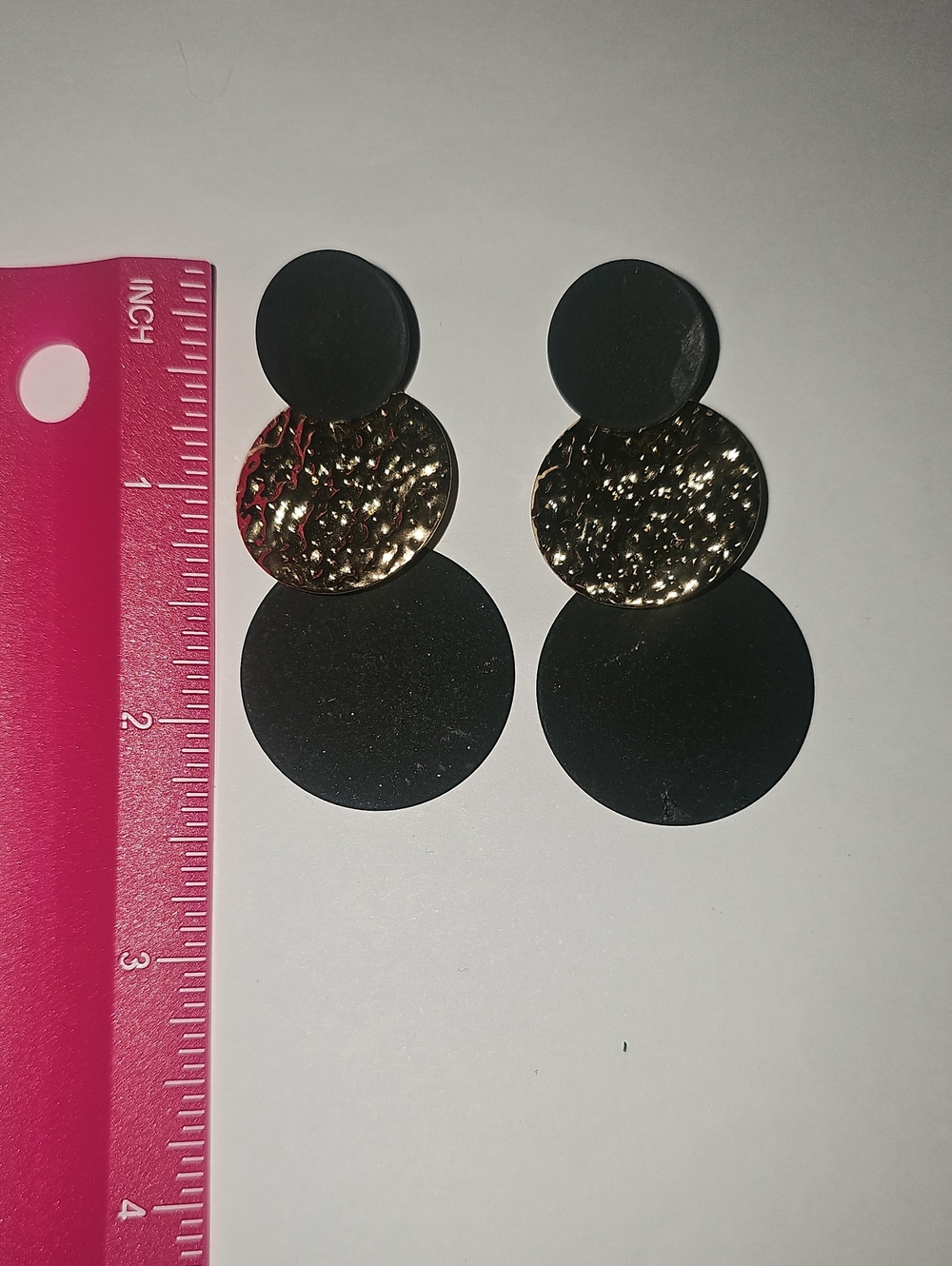 Gold & Black Triple Disc Drop Earrings - Women Jewelry